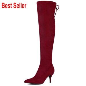 Faux Suede Over the Knee High Boots with Chunky Block Heel